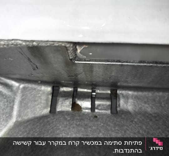 חלק פנימי של מקרר עם לכלוך וקרח